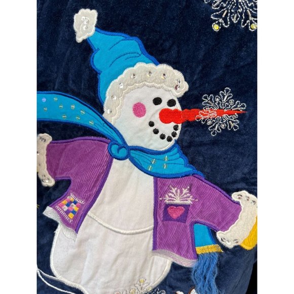 Quacker Factory cardigan‎ Medium Ugly Christmas Sweater Snowman Velour Jacket - Picture 8 of 11